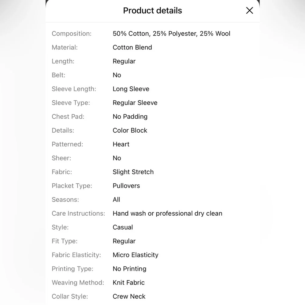 New Heart Pattern Knitted Pullover Sweater, Cotton Wool blend XL - Picture 3 of 12